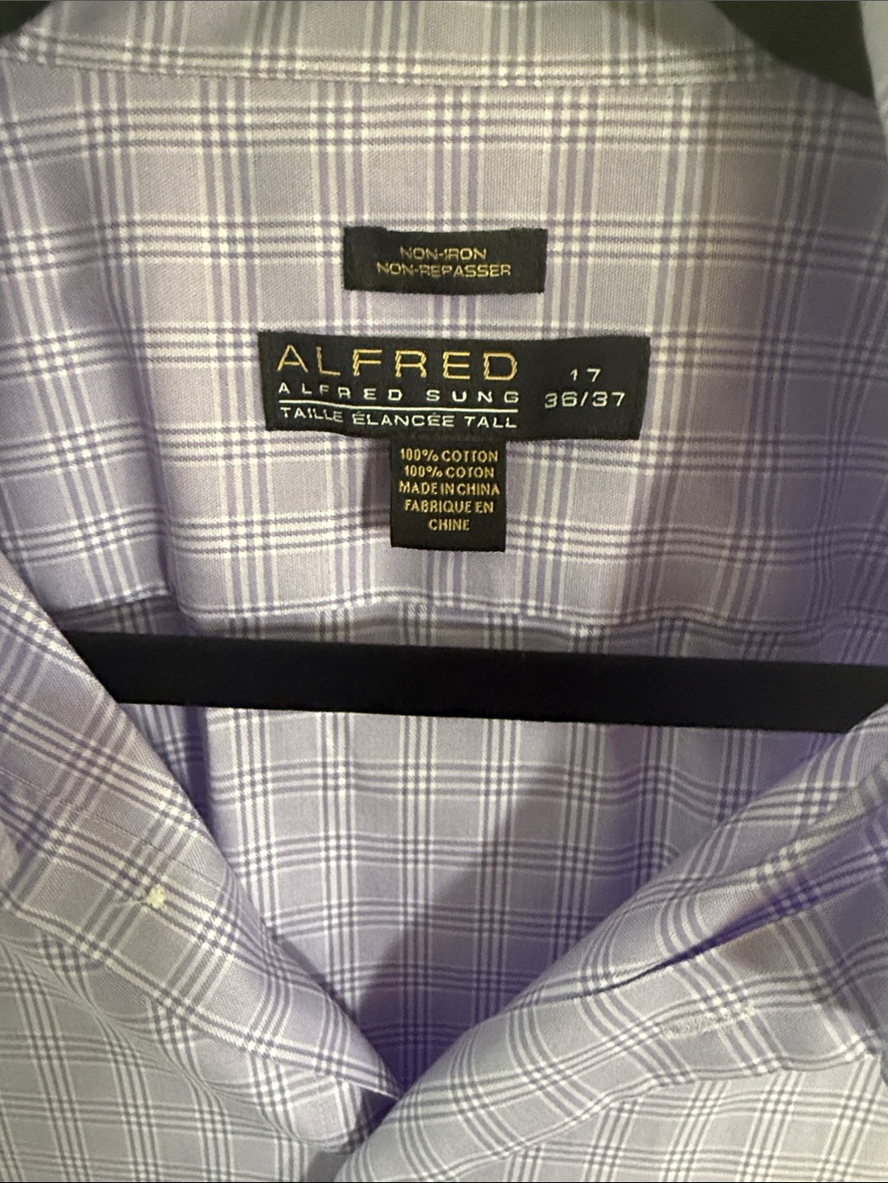 ALFRED SUNG Men's Lavender and White Plaid Dress Shirt